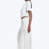 Pleated Mid Rise Maxi Skirt – White