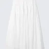 Pleated Mid Rise Maxi Skirt – White