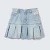 Pleated Mini Denim Skirt – Fresh Blue – Light Blue