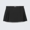 Pleated Mini Suiting Skirt – Dark Blue – Pinstripe