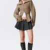 Pleated Mini Suiting Skirt – Dark Grey Melange