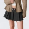 Pleated Mini Suiting Skirt – Dark Grey Melange