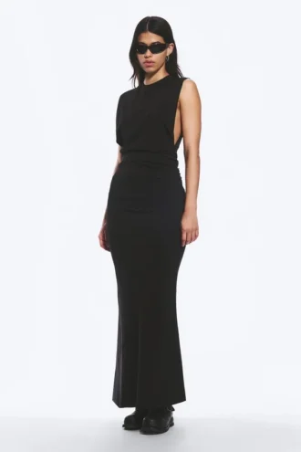 Pleated Sleeveless Maxi Dress – Black