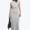 Pleated Sleeveless Maxi Dress – Grey Melange