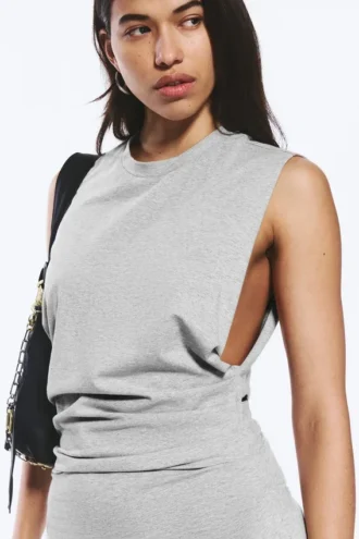 Pleated Sleeveless Maxi Dress – Grey Melange