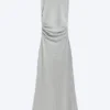 Pleated Sleeveless Maxi Dress – Grey Melange