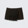 Pleated Velvet Mini Skirt – Dark Brown