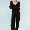 Plunging V-Neck Long-Sleeved Top – Black