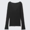 Plunging V-Neck Long-Sleeved Top – Black