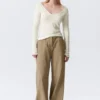 Plunging V-Neck Long-Sleeved Top – White