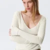 Plunging V-Neck Long-Sleeved Top – White