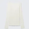 Plunging V-Neck Long-Sleeved Top – White