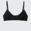 Pointelle Scooped Cotton Bra – Black