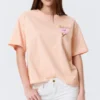 Printed Boxy T-Shirt – Light Orange – Pink Flower