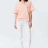 Printed Boxy T-Shirt – Light Orange – Pink Flower