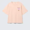 Printed Boxy T-Shirt – Light Orange – Pink Flower