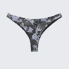 Printed Brazilian Cut Bikini Bottoms – Black Newspaper/Blue Flame