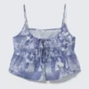Printed Cotton Poplin Tie-Front Pyjama Top – Blue – Baroque Collage