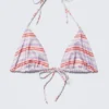 Printed Halter Triangle Bikini Top – Purple & Red Stripes