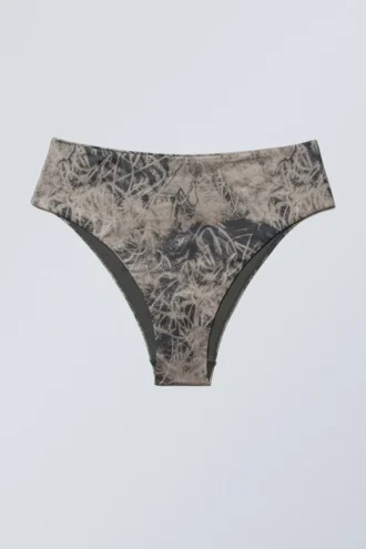 Printed High Rise Brazilian Bikini Bottoms – Dark Mole – Scribble