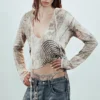 Printed Hooded Stud Top – Dusty Mole