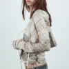 Printed Hooded Stud Top – Dusty Mole