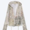 Printed Hooded Stud Top – Dusty Mole