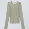 Printed Long Sleeve Mesh Top – Medium Beige