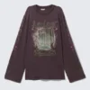 Printed Long-Sleeved Cotton T-Shirt – Dark Purple – Hyper Lunar