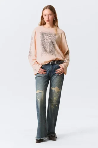 Printed Long-Sleeved Cotton T-Shirt – Printed Light Pink