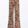 Printed Low Waist Flared Pyjama Trousers – Pink – Leopard-Paisley Pattern