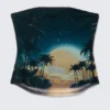 Printed Mesh Bandeau Top – Dark Turquoise – Sunset