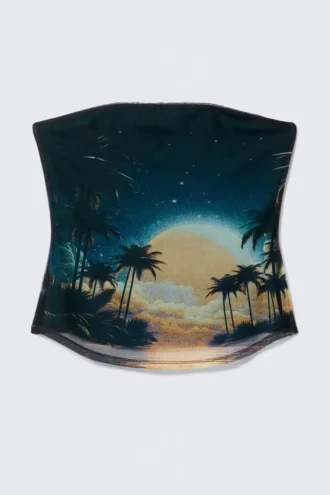 Printed Mesh Bandeau Top – Dark Turquoise – Sunset