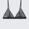 Printed Mesh Triangle Bra – Black – Dots