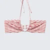 Printed Ruched Halter Bandeau Bikini Top – Red Multi Stripe
