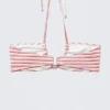 Printed Ruched Halter Bandeau Bikini Top – Red Multi Stripe
