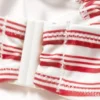 Printed Ruched Halter Bandeau Bikini Top – Red Multi Stripe