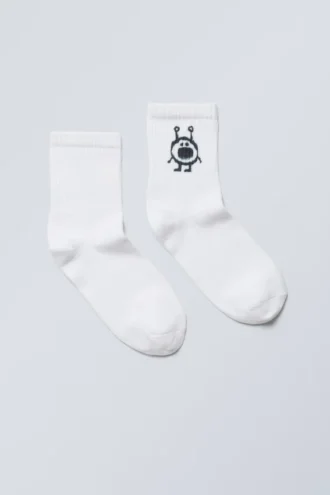 Printed Short Sport Socks – White
