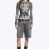 Printed Slim Fit Long-Sleeved Top – Black – Crocodile Print