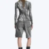 Printed Slim Fit Long-Sleeved Top – Black – Crocodile Print