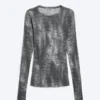 Printed Slim Fit Long-Sleeved Top – Black – Crocodile Print