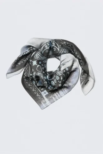 Printed Square Scarf – Black/Blue Paisley Pattern