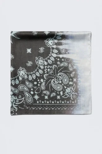 Printed Square Scarf – Black/Blue Paisley Pattern