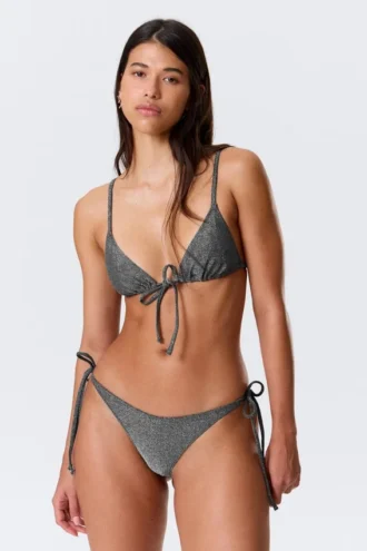 Printed Triangle Bikini Top – Dark Grey – Glitter