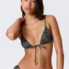 Printed Triangle Bikini Top – Printed Dark Grey