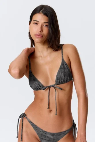 Printed Triangle Bikini Top – Printed Dark Grey