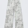 Printed Wide-Leg Pull-On Trousers – White – Camo