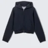 Raglan-Sleeved Cutline Zip Hoodie – Dark Blue