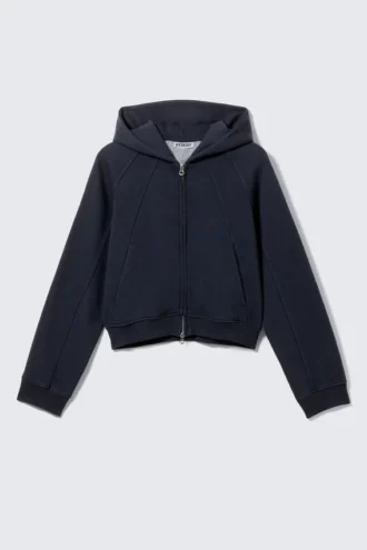 Raglan-Sleeved Cutline Zip Hoodie – Dark Blue