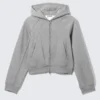 Raglan-Sleeved Cutline Zip Hoodie – Grey Melange